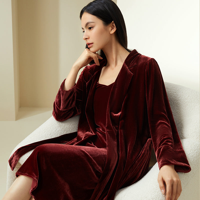 Long red top silk nightgown