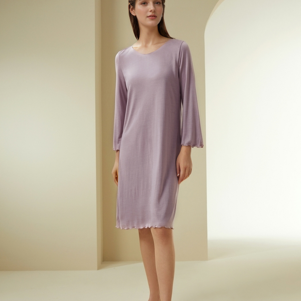 Silk Ruffle Long Sleeve Night Dress
