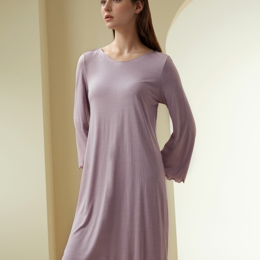 Silk Ruffle Long Sleeve Night Dress