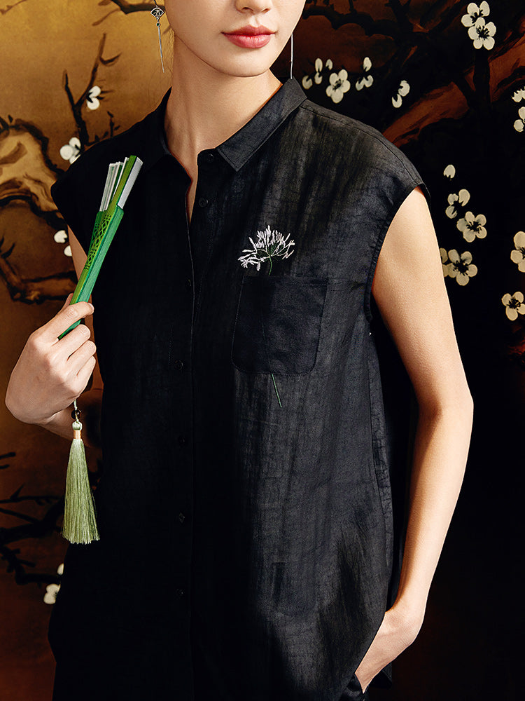 
                  
                    Love's Flower Embroidery Gambiered Silk TOP
                  
                