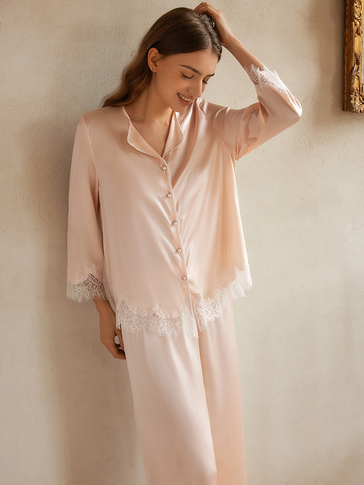 Lace Silk Pajamas Set