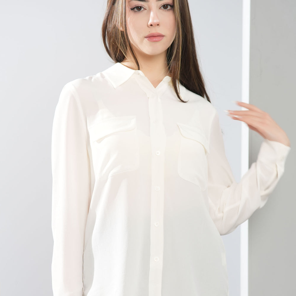 Long Sleeve Collared Silk Blouse