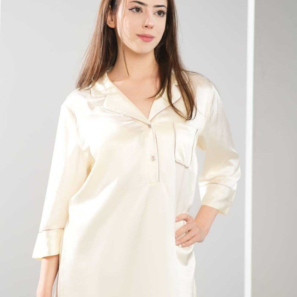 Heavy Weight Silk  Contrast Silk Night Dress