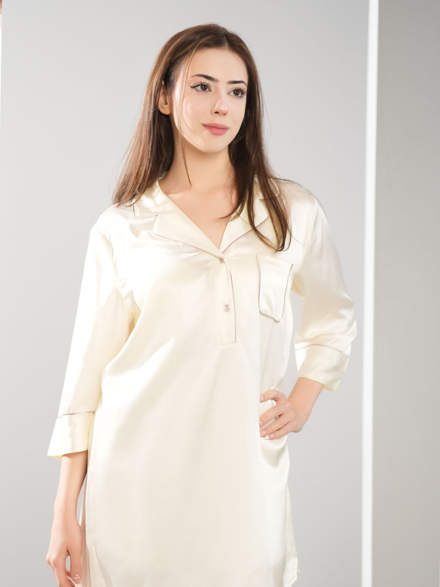 Heavy Weight Silk  Contrast Silk Night Dress