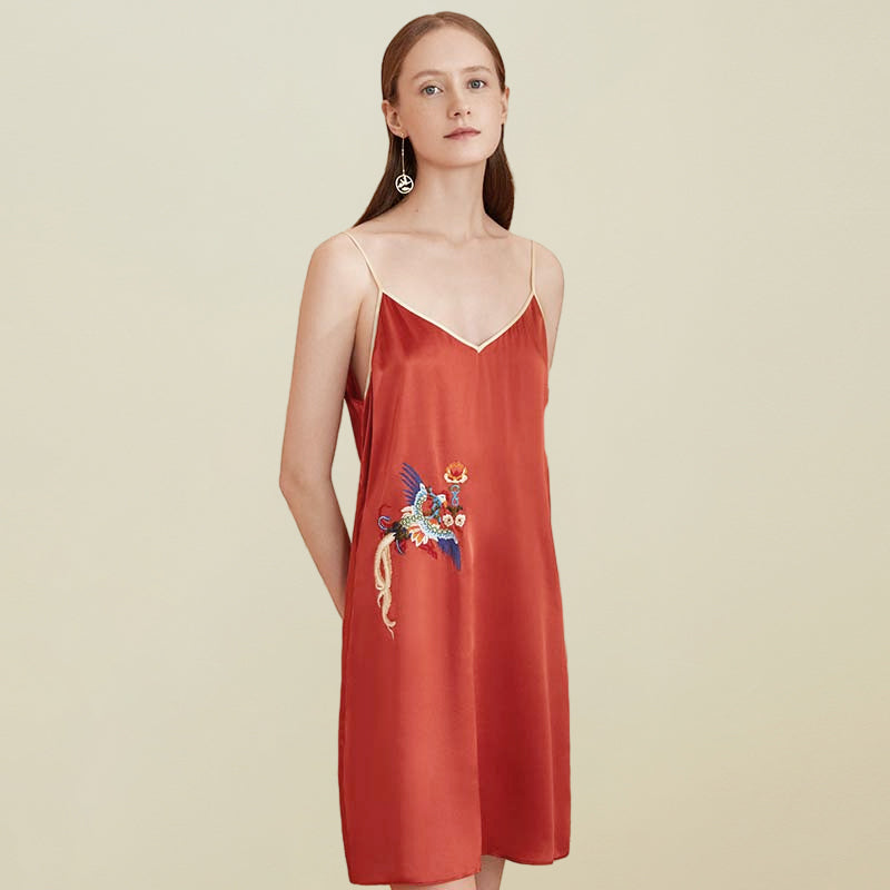Phoenix Embroidery Silk Chemise